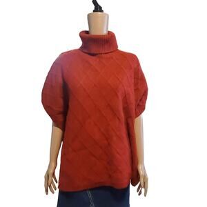 NEW Loft Size XS/S Lattice Cable Turtleneck Poncho Tango Red Lagenlook Holiday